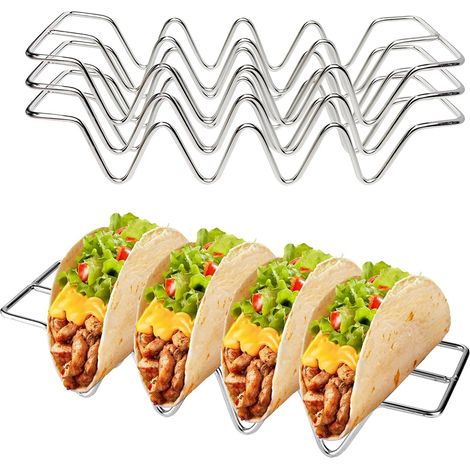 Lot de 3 Supports Tacos, Acier Inoxydable, Forme W, 26x7,5cm, Cuisine Extérieur (1/5)