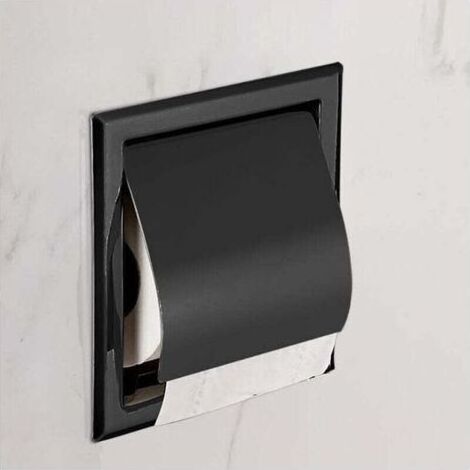 Porte-rouleau de papier toilette encastré noir mat en acier inoxydable (1/4)