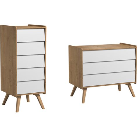 Comò a 3 cassetti e cassettiera Vox Vintage Legno Bianco (1/4)