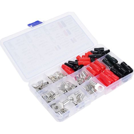 Kit de 120 cosses annulaires en cuivre, connecteurs de fils, cosses en cuivre pour câbles 4, 6, 8 et 10 AWG, avec gaine thermorétractable (1/5)