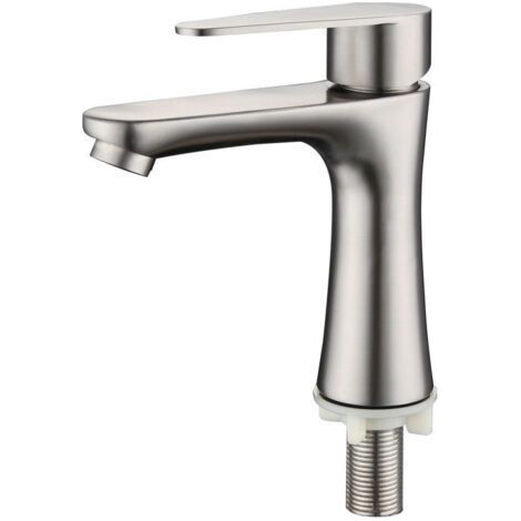 Grifo monomando de agua fría cepillado en acero inoxidable SUS304, lavabo pequeño, fregadero, lavamanos, grifo de baño (1/4)