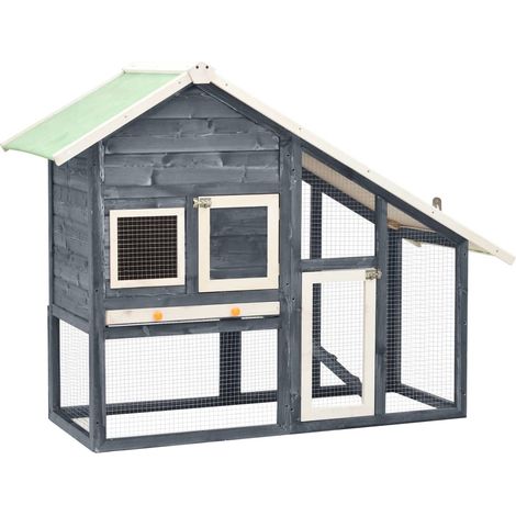 Clapier lapin Cage Enclos à Lapin Gris et blanc 140x63x120 cm Bois de sapin massif 76727 (1/5)