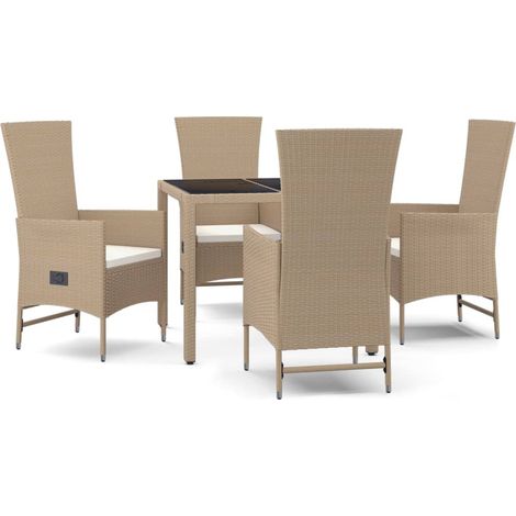 Maison Exclusive - 5-tlg. Garten-Essgruppe mit Kissen Beige Poly