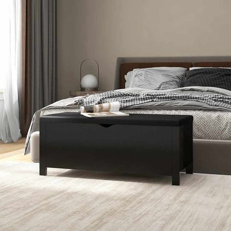 vidaXL Caja de almacenaje y cojín madera ingeniería negro 105x40x45 cm (1/5)