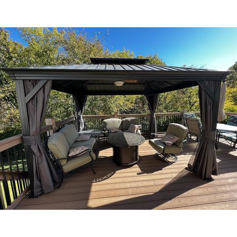 Purple Leaf – Tonnelle de jardin aluminium 4 x 3 m – Pergola avec moustiquaires et rideaux – Toit en acier galvanisé – Protection contre les insectes