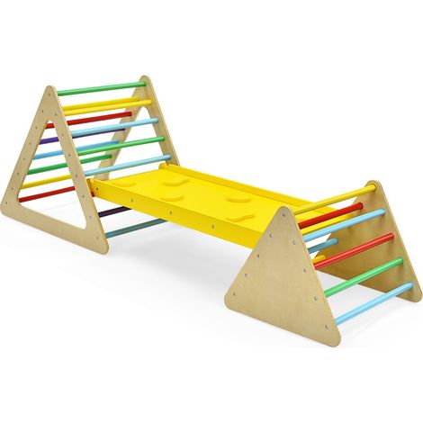 Set da arrampicata 3 in 1 per bambini, Scala triangolare con rampa double face per scivolare e arrampicarsi Colorato (1/4)