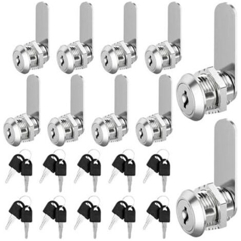 Serrure de boîte aux lettres 20 mm, lot de 10, serrure de casier avec clé, une clé commande une serrure de boîte aux lettres, serrure de boîte aux lettres adaptée aux portes d'une épaisseur maximale d (1/4)