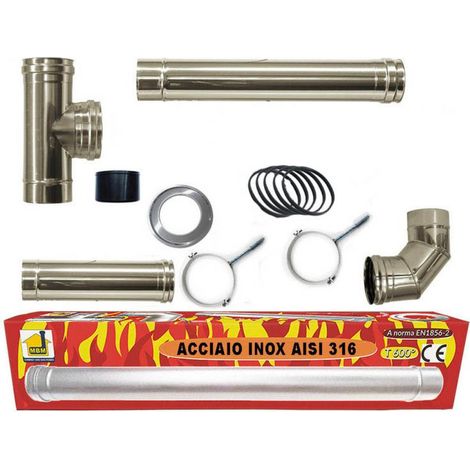 MBM – Kit cheminée tuyaux poêle à granulés 80mm – Acier inoxydable 316L CE – Résistant à 600° – Fabrication italienne conforme UNI 1856-2 - AISI 316 L CE