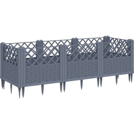 Vassoio per fioriera aiuola rialzata piante fiori terrazza giardino con paletti 123,5 x 43,5 x 43,5 cm PP grigio 020038182
