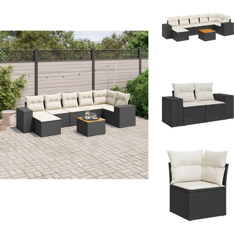 Salon de jardin 8 pcs avec coussins noir résine tressée - Salon De Jardin - Meuble Extérieur - Set Salon - Résine Tressée - Rotin Synthétique (1/5)