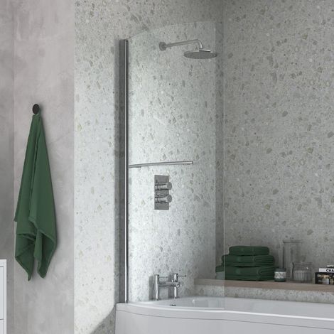 Signature P-Shaped Hinged Bath Screen with Rail 1500mm High x 760mm Wide - 6mm Glass