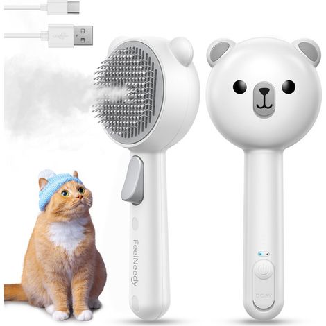 Brosse vapeur pour chat et chien 3-en-1, brosse de toilettage auto-nettoyante pour éliminer les poils morts et masser les animaux