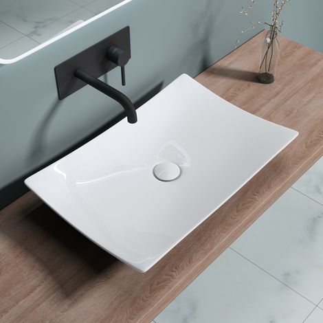 doporro® Lavabo da Appoggio60x39.5x8.5cm, Lavandino Bagno in Ceramica Nano Rivestimenti Brüssel5096 Bianco