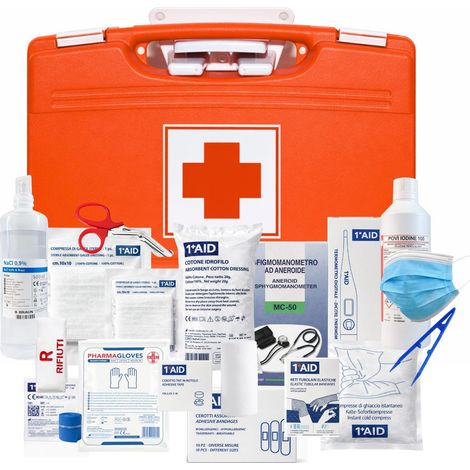 Cassetta medica di pronto soccorso con ALLEGATO 1 per aziende con 3 o più dipendenti conforme al DM 388/2003 - Misura 40x29.5x13 cm (1/5)