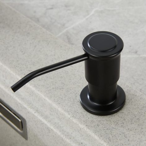 Distributeur de savon encastrable noir mat – Bouteille 500 ml – Tuyau de rallonge 1,0 m – Buse rotative 360° pour évier – Faustina (1/5)