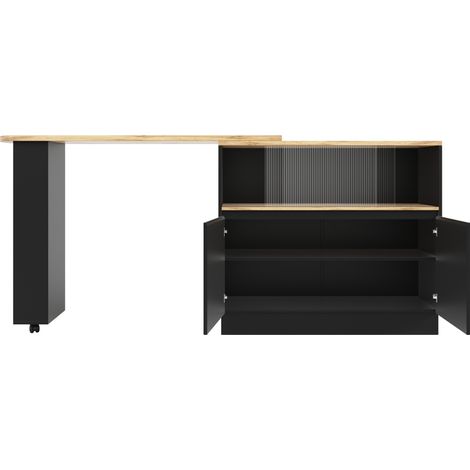Îlot de cuisine pivotant à 360° en MDF noir avec portes coulissantes en verre MODENUIT (1/5)