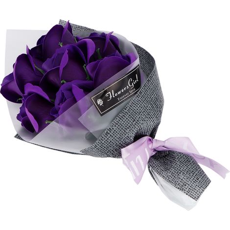 Bouquet de Roses en Savon Artificiel Violet pour Cadeau de Mariage ou Saint-Valentin (1/5)