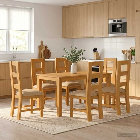 vidaXL Ensemble de salle à manger 7 pc Beige Bois de chêne massif (1/5)