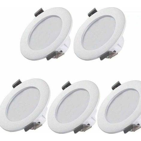 5 spots LED pour salle de bain, IP44 Superflat 35mm, 85mm de diamètre, blanc, plafonnier encastré, panneau LED 6W, 460Lm, blanc neutre 4000K (1/4)