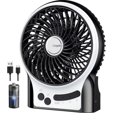 Akkubetriebener Ventilator, wiederaufladbarer tragbarer Ventilator, Mini-USB-Ventilator, 3 Geschwindigkeitsstufen, Innen- und Seitenbeleuchtung, Kühlung (1/5)