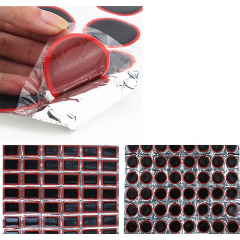Kit de réparation de pneus de vélo (96 pièces) : 48 rustines rondes de 25 mm + 48 rustines carrées de 33 x 25 mm. Accessoires pour la réparation des chambres à air de VTT et de vélos électriques. (1/5)