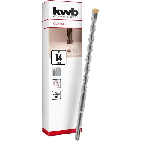 kwb Foret SDS Plus, foret marteau SDS Plus (Ø 14 mm x 260 mm, avec tranchant en métal dur 4X extrêmement rapide, pour béton armé, pierre & maçonnerie) (1/5)