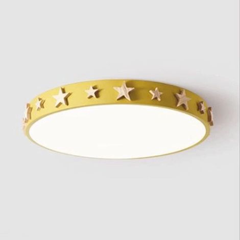 Grand plafonnier pour chambre d'enfant, jaune, motif étoile en bois, salon et cuisine (1/5)