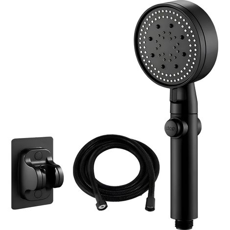 Soffione doccia con supporto e tubo flessibile, nero, 5 modalità, set da bagno (1/5)