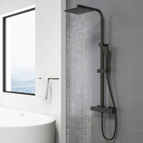 Sky Bathroom Modern Square Matt Exposed Thermostatic Mixer Shower Set With Shower Head and Handheld (1/5)