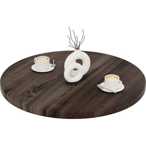 LAMO Manufaktur Plateau de table rond 80 cm en bois naturel Dessus rond de table à manger, de cuisine, de bistrot Épaisseur : 40 mm Couleur : Ébène