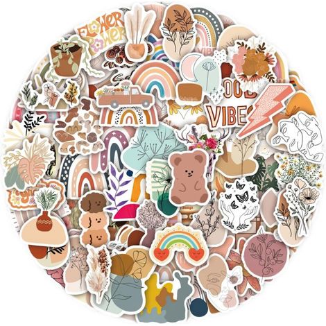 CSPARCV 100 pezzi adesivi estetici, adesivi per scrapbooking, adesivi kawaii, adesivi per bottiglie d'acqua, scrapbooking, diario, laptop (Boho 1) (1/4)