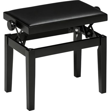 63x33x56 cm Banquette de Piano Réglable en Hauteur Assise Confortable Similicuir et Bois Massif Noir Brillant (1/5)