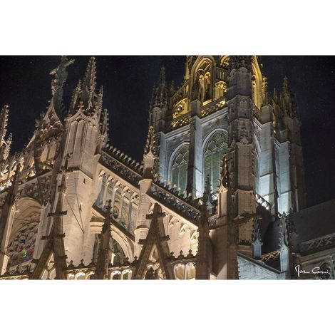 Tableau sur verre synthétique église Saint-Maclou Rouen de nuit 65x97 cm - Impression sur Verre synthétique - Image HD  imprimée sur Verre synthétique - Tableau mural décoratif - Fabriqué en France (1/5)