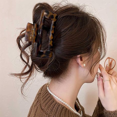 Pince À Griffes Acrylique Léopard Pince À Cheveux Épais Anti-dérapant Pince À Griffes Marron Mat Pince À Cheveux Rectangle Accessoires De Coiffure Pour Femmes (1/5)