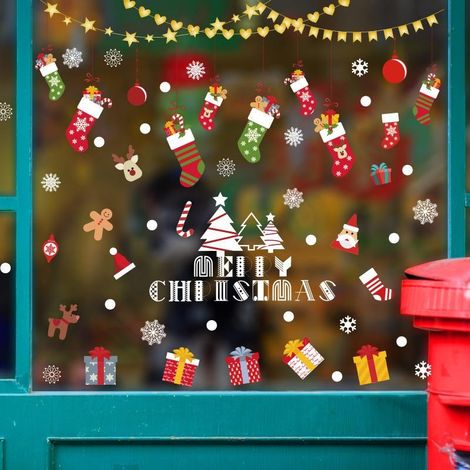 Autocollants muraux en forme de bas de Noël - Décoration pour vitres et fenêtres (1/5)