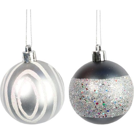 Set mit 9 Weihnachtskugeln aus graphitfarbenem Kunststoff, 6 cm. (1/4)