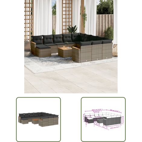 The Living Store 13-tlg. Garten-Sofagarnitur mit Kissen Grau Poly Rattan - Gartenmöbel Set - Esszimmergarnitur - Outdoor Möbel - Lounge Sofa - Rattan Gartenmöbel (1/3)