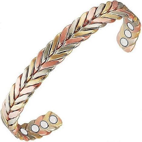 Bracelet magnétique en cuivre fait main pour femme ou homme, bracelet tressé tricolore en cuivre de 16,5 cm, bracelet manchette, bijou en cuivre pur (1/4)