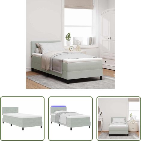 LED Beleuchtung - LED Boxspringbett mit Matratze Hellgrau 100 x 200 cm Samt (1/5)