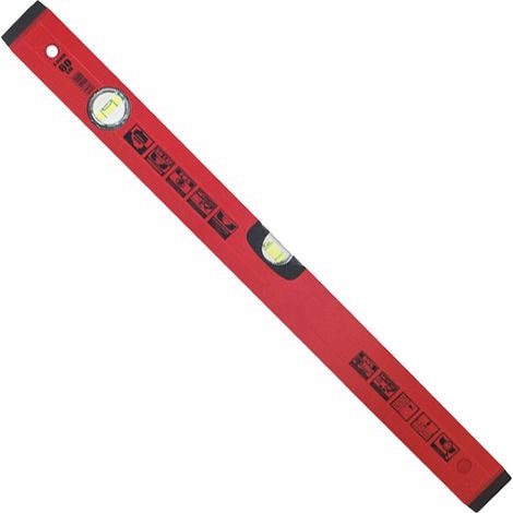 Niveau à bulle 120 cm, profilé en aluminium rouge résistant aux chocs, 2 fioles, outil de mesure, règle