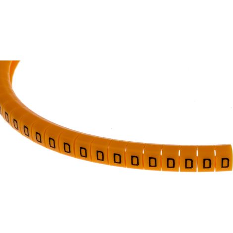 Repère câble à pression , Ø câble 4  5mm, texte : D, Noir sur Orange ( Prix pour Bobine de 100 )