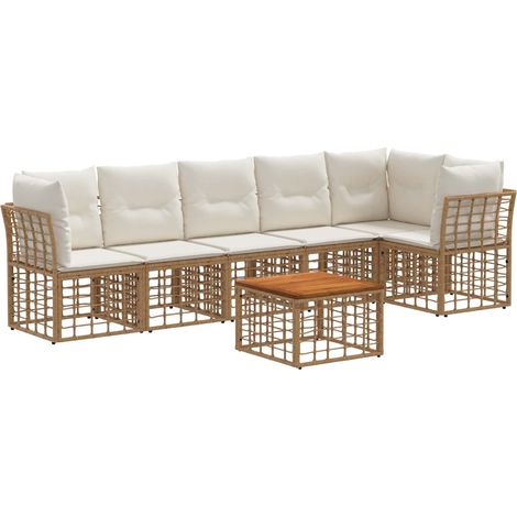 vidaXL  Outdoor Sofa Set  7 pcs Natural and Cream White Poly Rattan