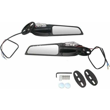 2pcs moto modifié vent aile pivotante universel rétroviseur aileron 90 ° rotatif réglable rétroviseurs latéraux avec clignotants (1/4)