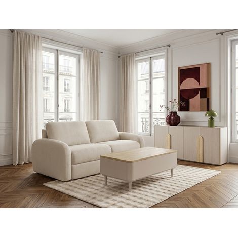 BOBOCHIC - Canapé droit convertible KENAN ouverture express tissu lisse 140x196 Beige (1/5)