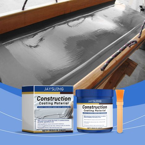 Graue, wasserbasierte Epoxidharz-Bodenfarbe, wasserdichte Beschichtung, rissbeständig, abriebfest, strapazierfähig, langlebig, schnelltrocknend – 150 g × 1 + Pinsel × 1 -- DE (1/5)