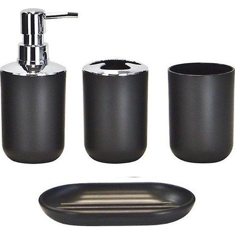 ensemble D'accessoires De Salle De Bain De Luxe Au Design Moderne Noir Z De Quatre Pices Bouteille De Maquillage, Porte-brosse Dents, Rouleau, Po (1/5)