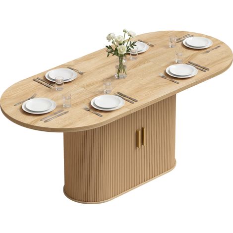 Table à manger - HOMCOM - ovale, pour 6 personnes, portes coulissantes, 6 compartiments - bois - 180x80x75cm - chêne
