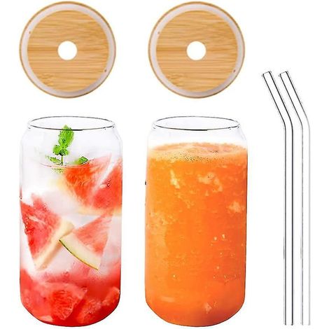 Set mit 2 wiederverwendbaren Boba-Bechern mit Bambusdeckeln und Glasstrohhalmen, 550 ml/400 ml – 400 ml (1/5)