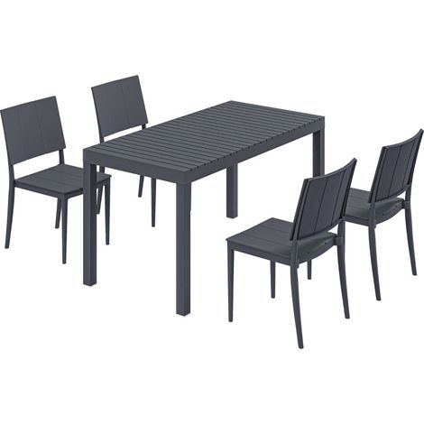 Salon de jardin 5 pièces pour 4 personnes avec table rectangulaire et 4 chaises empilables, design à lattes, gris foncé, pour terrasse et balcon  CHICFURN (1/5)