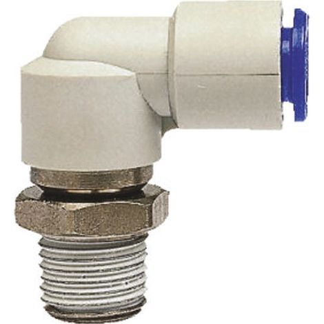 Adaptateur fileté coudé SMC KX vers Enfichable 6 mm R 1/8 Mâle ( Prix pour Sachet de 2 )